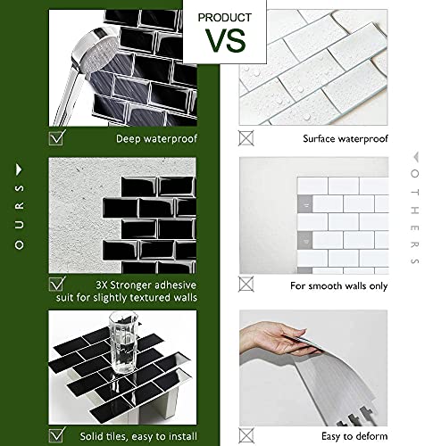 Stickgoo Subway Tiles Peel And Stick Backsplash, Stick On Tiles Kitchen Backsplash In Black (Pack Of 10, Thicker Design) #TOP4