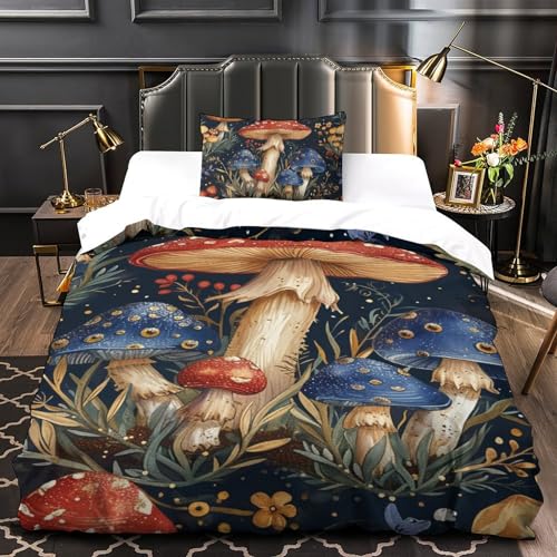 Housse de couette champignons lit simple 135x200 anti-plis avec zip - 4