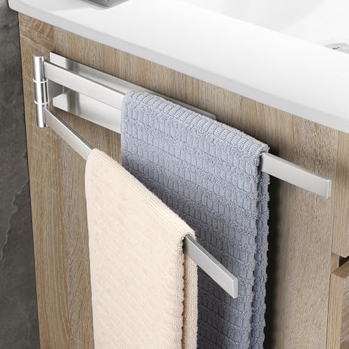 OETAMS Porte-serviettes carré pivotant à 180° sans perçage en acier inoxydable 304 double autocollant Argenté