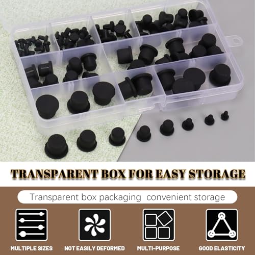 Image of 100Pcs Black High Temp Silicone Plug Mount Set, 7 Sizes of Dia T-Shaped Solid Rubber Stopper Hole Plugs for Powder Coating Plating Waterproof Sealing Plugs Pipe Holes Test Tube Plugs