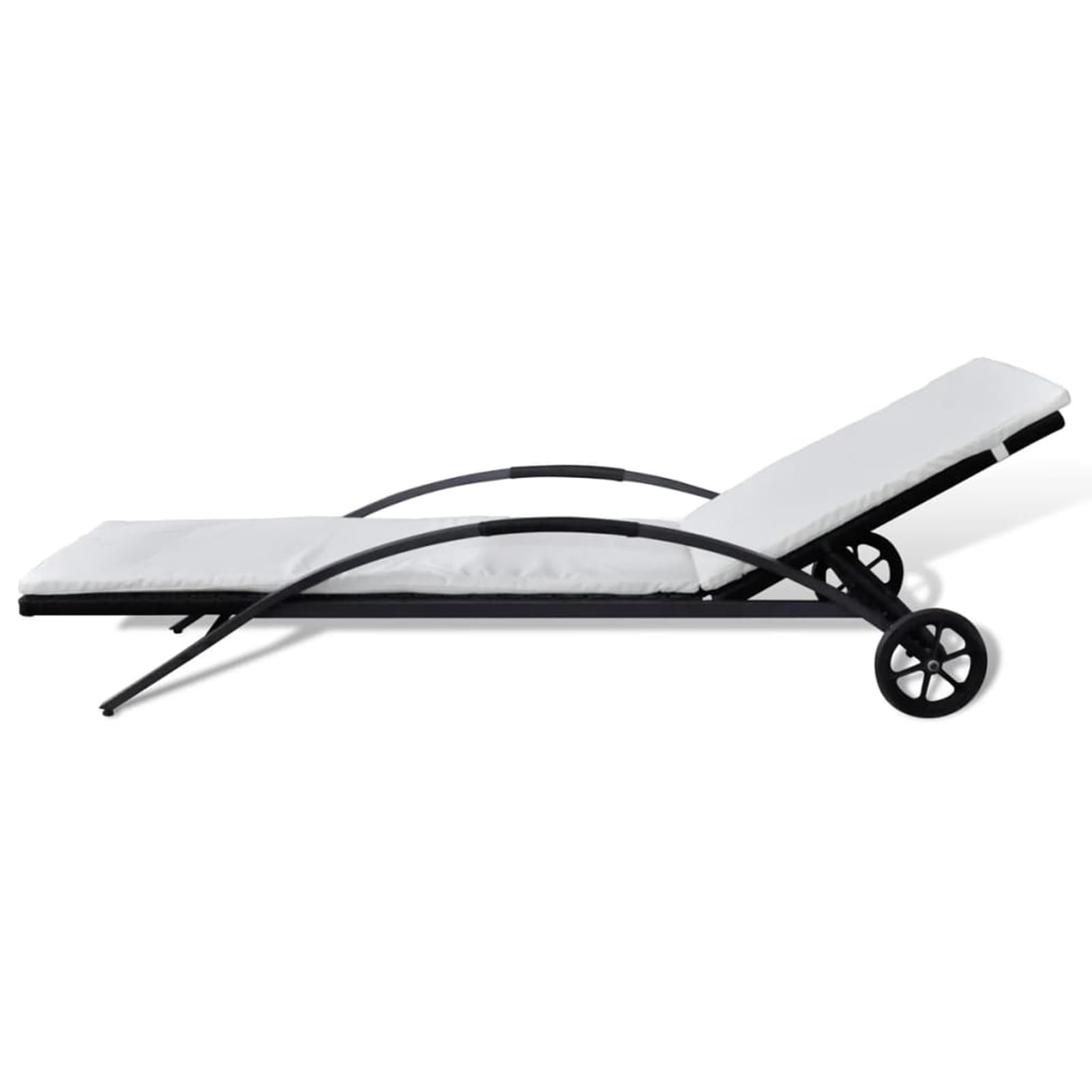 Sonnenliege mit Polster & Rollen Poly Rattan Schwarz Gartenliege Gartenlounge Gartenliege Wetterfest Garten Lounge Balkon Sofa Sonnenliege