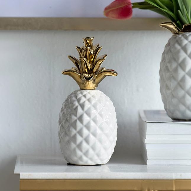 Pineapple Ceramic Accent | Decor for Home Bedroom Living Room and Office | Perfect Table Showpiece Centerpiece Items for Loved Ones | Durable Ceramic Material - White Gold (Medium)-image-34