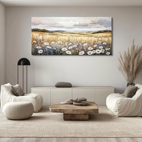 ZUITINGHUA Large Wall Decor For Living Room Canvas Wall Art For Office Modern Wall Decorations For Bedroom White Flower Landscape Painting Grassland Pictures Artwork Room Home Decor 24x48 In