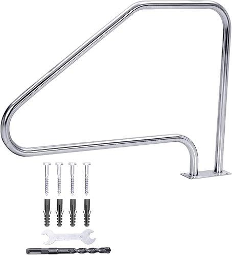 Miniatura 7 de Pasamanos de piscina de 49 x 34 pulgadas, acero inoxidable 304 con gran capacidad de carga de 370 libras, riel de piscina a prueba de óxido para