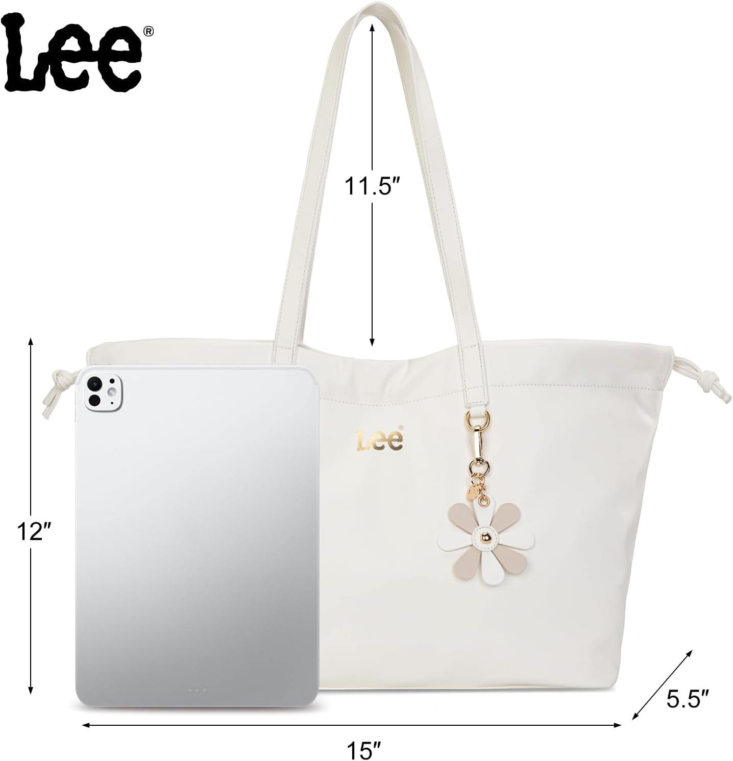 Lee Leather Tote Bag for Women, Large Capacity Vegan Leather Shoulder Bag & Handbag with Drawstring Closure