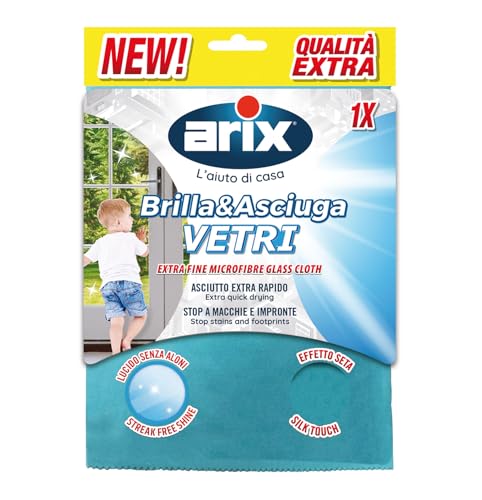 Arix | 1 Brillo & Secador para Cristales, 32 x 30 cm, paño de Microfibra para Cristales, paño Antimanchas y Huellas, Secado Extra rápido, 1 Unidad