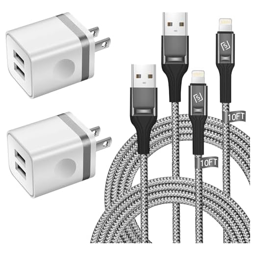 WHIRELEAST iPhone Charger Cable 10 FT with Wall Plug, Braided Long iPhone Charging Cord + Dual USB Wall Charger Block Adapter Compatible with iPhone 12/11/11 Pro Max/XS/XR/X/8/7/6 Plus, iPad (4-Pack)