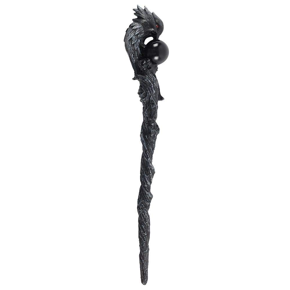 Enchanting Red-Eyed Dark Grey Raven Wand with Black Sphere - 24x3 centimeters - Unique Design - Perfect for Every Witch & Wizard's Collection