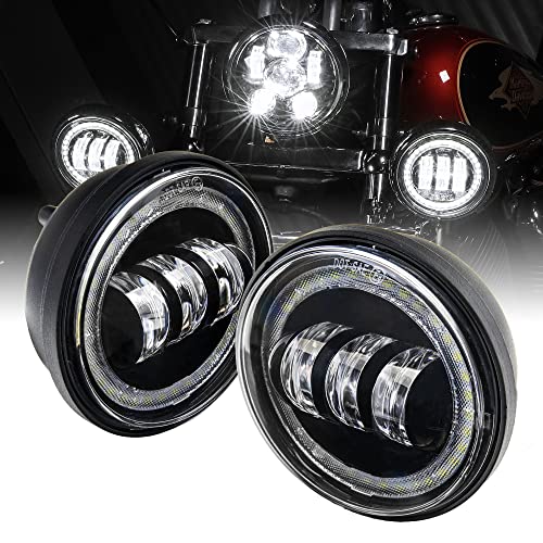 TRUE MODS 2pc 4.5' Osram LED Harley Fog Passing Light [Halo] [Black-Finish] Motorcycle Passing Fog Lamp for Harley Davidson Accessories Road King Street Glide Electra Glide