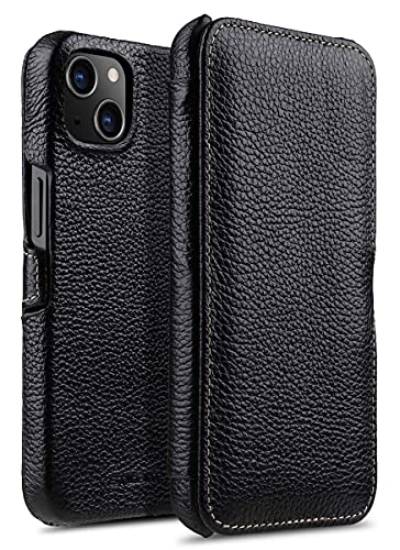 STILGUT Book Case Lederhülle Für IPhone 14 (6.1") - Klapphülle Mit Blickschutz, Handarbeit, Wireless Charging Kompatibel - Schwarz