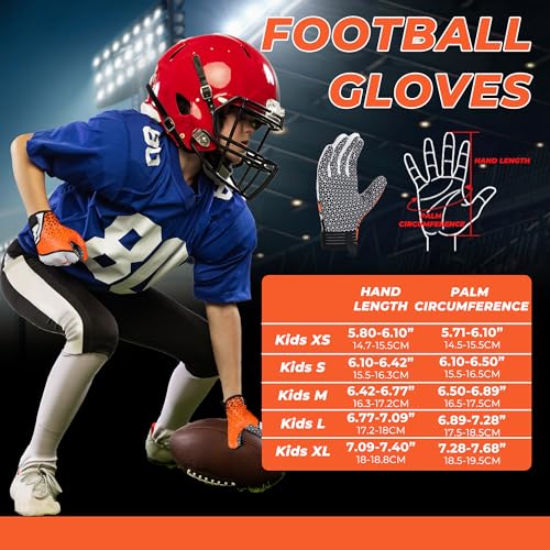 GIAMZONP Youth Football Gloves, Kids Receiver Gloves with Sticky Grip, Flag Football Glove, Best Gift for Boys Girls Ages 8–12 (Orange&White, Medium) by GIAMZONP - Used condition - Image 5