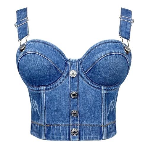 Bustier en jean avec bretelles réglables haut court chic