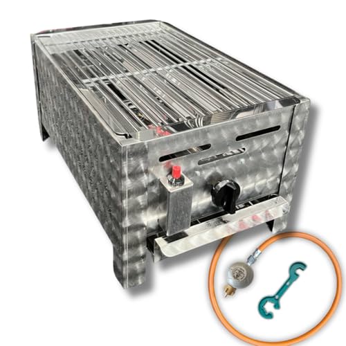 Edelstahl Gastrobräter 1-flammig mit Rost-Set Profi Gasgrill - Made in Germany | mit Gasschlauch und Druckminderer | Gastrogrill Gas | Tischgasgrill | Bräter | Gastronomie | Eventgrill