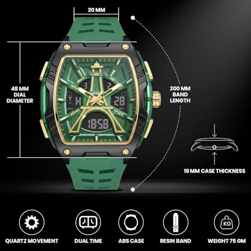 Image of V2A Impact 48mm Analog Digital Watch for Men | 3D Tower Dial Design | Alarm Stopwatch Day Date 12 /24 Hr | TPU Strap | 50M Water Resistant | Gift for Mens