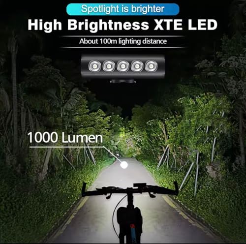 Image of 1000 Lumen Rechargeable Bicycle Headlight, 3000mAh USB Type-C Cycling Front Light, Aluminum Alloy Bicycle Flashlight with 4 Modes, Waterproof LED Bicycle Light for MTB & Road Bicycle