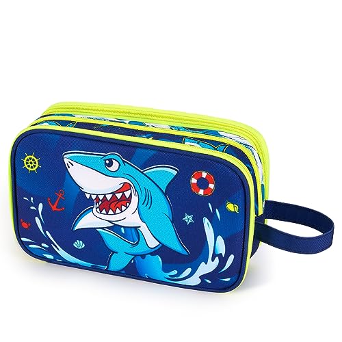 WAWSAM-Shark-Toiletry-Bag-Kids-Toiletry-Bag-for-Boys-Christmas-Birthday-Gift-Camping-Travel-Toiletry-Case-Toiletries-Makeup-Cosmetic-Pouch-Pink-Water-resistant-Wash-Bag-Dopp-Kit-with-Mesh-Pocket