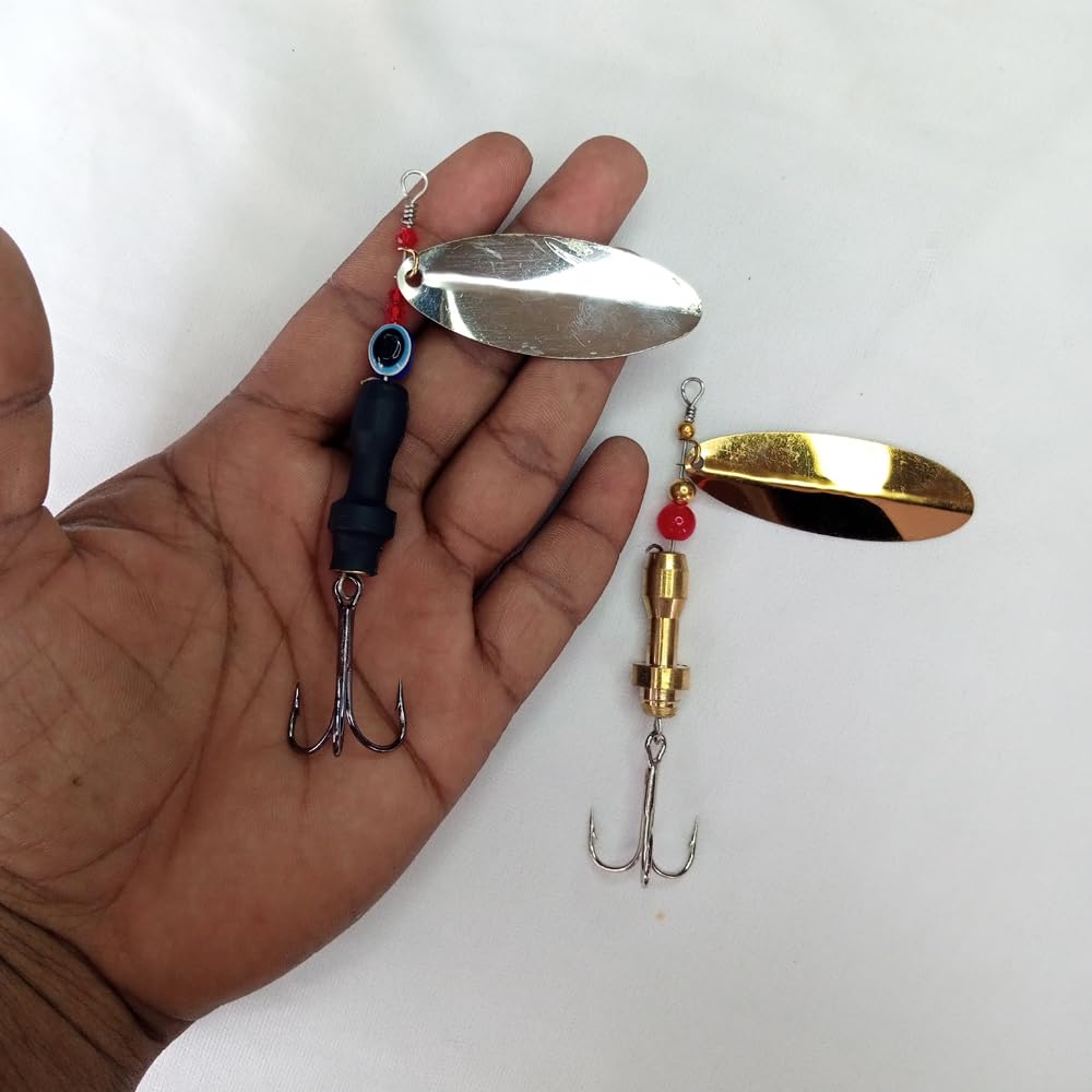 Durable Brass Body Fishing Spinner Lures 20g | Coral India Dushman-Combo (Golden+Black) | All-Metal Spoon Bait with Treble Hook for Bass & Zander-image-32