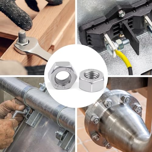 DIN934 Sechskantmutter M12, Leryati 10 Stück Mutter m12 Standard A2 V2A Edelstahl Sechskantmuttern, Hex Nut Edelstahlmutter Muttern Sechskantmuttern, Sechskant Mutter Regelgewinde Mutter