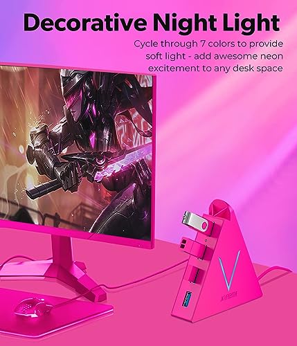 Image of USB Hub 3.0, JoyReken 4-Port USB Splitter for Laptop, Ps4 Keyboard and Mouse Adapter Compatible with Xbox, PC, MacBook, Surface Pro, Flash Drive, HDD, Console, Printer, Camera,Keyborad,Mouse, Hot Pink