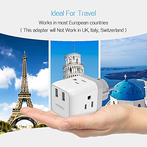 image for Schuko European Travel Plug Adapter, TESSAN France Germany Power Adapt