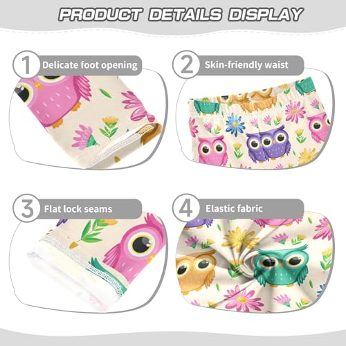 Girls Leggings Size 4T Cartoon Owl Flowers Beige Yoga Stretchy Pants Comfortable Girl Clothes for School Dance3