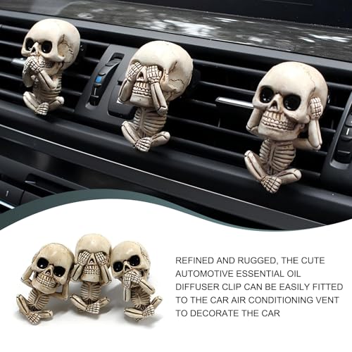 Image of 3 PCS Car Air Conditioner Outlet Diffuser, 1.15 inch x 2.1 inch x 1.5 inch Cool Skull Design Air Fresh Clips, Creative Halloween Resin Car Interior Ornaments, Universal for Most Cars (White)