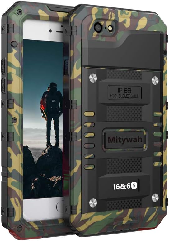 Mitywah Waterproof Case for iPhone 6 6s Heavy Duty Shockproof Case with Built-in Screen Protector, Full Body Underwater Protective Metal Case Rugged Defender Impact Case 4.7 inch, Camouflage