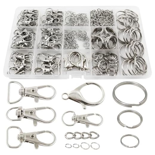 325pcs Keychain Making Kit Keychain Clips with Swivel Clasp Hooks Key Rings Lobster Clasps Open Jump Rings Extender Chains for DIY Crafts, Necklace Bracelet Jewelry Purse Making Supplies