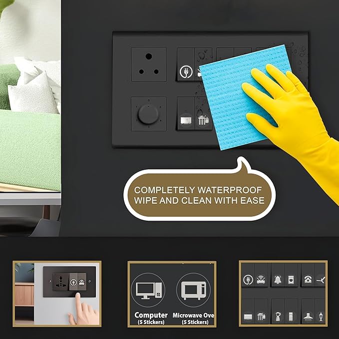 Image of Golden Switch Board Stickers for Home and Office - 330 Self Adhesive Electric White Switch Board Covers, Vinyl Transparent Stickers for Lightbulb, Fan, AC, Stickers (Silver)