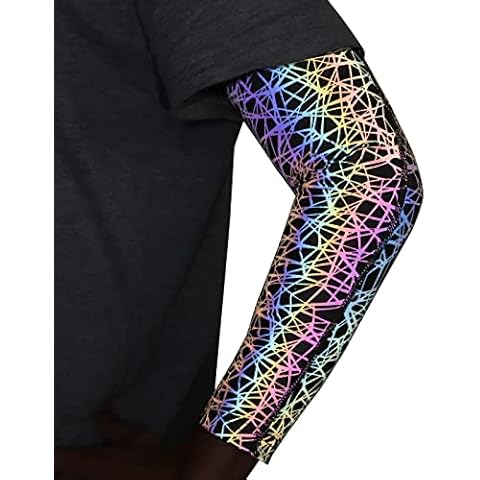 Akkad Kuti Men Rainbow Reflective Sleeves Compression Arm Sleeves Holographic Glowing Night Casual Sleeves, B01, Small Cover