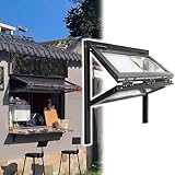 Faltbares Fenster für Lebensmittelwagen, vertikales Schiebeglas für Küche/Schuppen/Lofts, Konzessionsfenster für Cafés und Bäckereien, schwarzes Aluminium und gehärtetes Glas (50,8 x 88,9 cm)