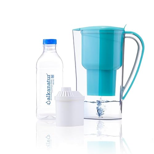 Alkanatur Jarra de filtro de agua de hidrógeno alcalino, elimina fluoruro, cloro, microplásticos, PFA, plomo - Filtro de carbón de coco activado -