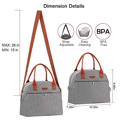 Lunch Bag, Mokaloo Insulated Lunch Box for Women, Multi-functional Lunch Tote Bags with Shoulder Strap, Reusable Thermal Cooler Bag Lunch Container for Women Men Work Picnic, Stripe