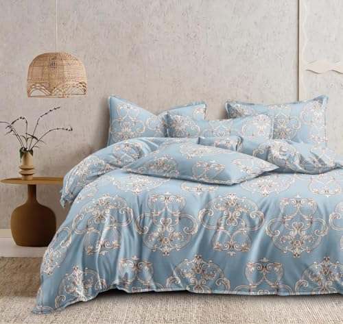 Image of AVINYA Premium Cotton Feel XXL Super King Size Bedsheets 108 inchX108 inch with 2 King Size Pillow Covers Feet, 275 X 275 cm (Aqua Blue)
