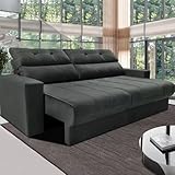 Sofá 3 Lugares Reclinável Cama inBox Clean com Assento Retrátil e Encosto Reclinável em Tecido Velusoft, 170 cm de Largura - Cinza