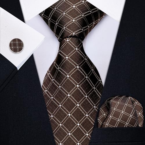 Image of YourTies Striped Ties for Men Classic Woven Silk Necktie with Handkerchief Cufflinks Set Formal Business Party Wedding
