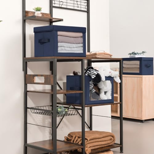 Image of Homsorout Foldable Storage Boxes with Clear Window - Clothes Organizers and Storage, Decorative Bins with Lid, Fabric Storage Cube, Storage Baskets for shelves, Yarn, Home, Navy blue, 3 Pack