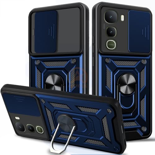 Image of Armor Bumper Back Cover Case for Vivo Y400 5G Rotating Camera Cover, Ring Holder & Kickstand | Heavy Duty & 360 Degree Protection Vivo Y400 5G Back Cover (Blue)