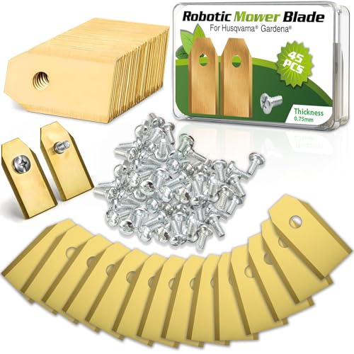 ZZXLOPEZ 45 Cortacéspedes Cuchillas de Repuesto, Cuchillas de Cortacesped con Tornillos Incluidos, Cuchillas de Acero Inoxidable, Cuchillas de Repuesto Compatibles con Gardena, Yardforce