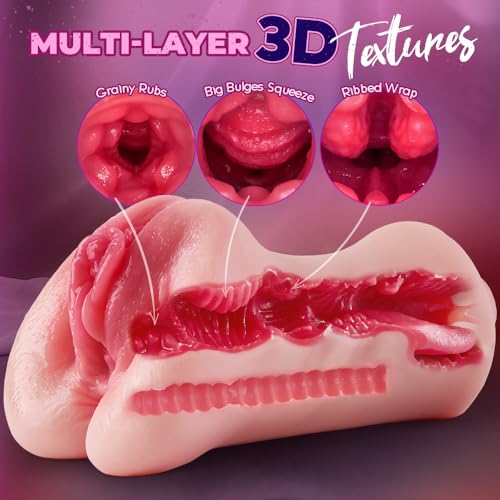 Image of 3 in 1 Pocket Pussy Male Masturbator-Soft Flesh Male Sex Toys for Men with Mouth, Tight Vagina & Anal, Realistic Blowjob Male Stroker Sex Toy with Easy-Clean Open End,Includes Lube & Drying Stick