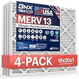 BNX TruFilter 18x20x1 Air Filter MERV 13 (4-Pack) - MADE IN USA - Electrostatic Pleated Air Conditioner HVAC AC Furnace Filters for Allergies, Pollen, Mold, Bacteria, Smoke, Allergen, MPR 1900 FPR 10
