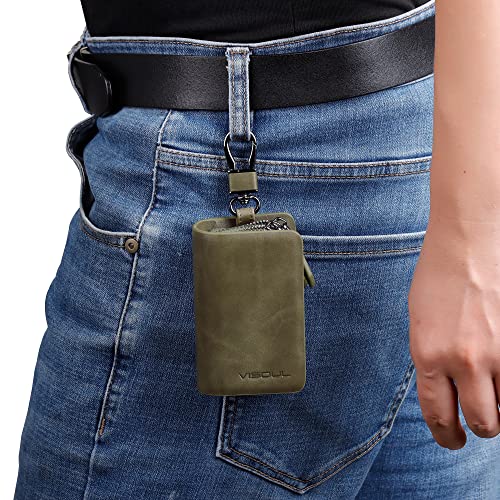 Image of VISOUL Car Key Case Holder Double Zipper, Leather Car Smart Key Fob Case with Keychain for Men and Women