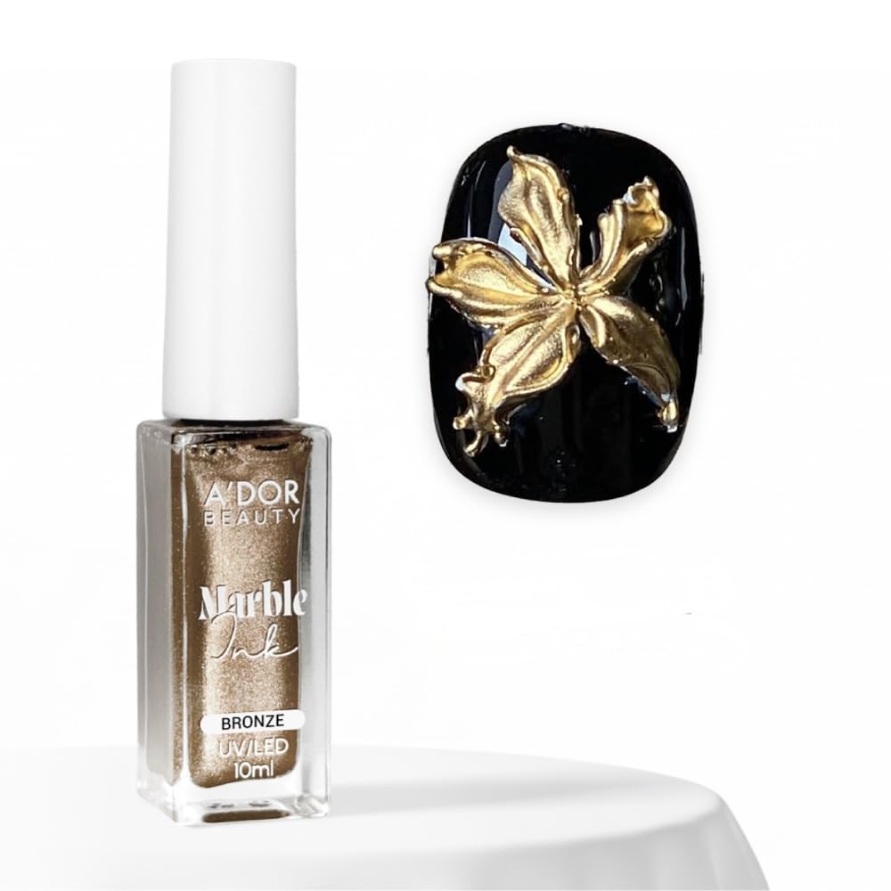 ADOR BEAUTY Marble Ink for Nails Set - 12 Watercolor 5 Metallic Shades Quick-Dry High-Pigment Nail Art Supplies