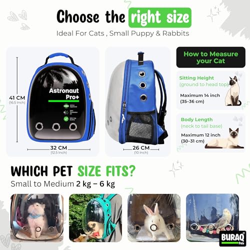 Image of Buraq Astronaut Pro Pet Carrier Backpack (41L x 32W x 26H cm) - Transparent Bubble Capsule Design, Airline-Approved, Breathable & Ventilated Travel Bag for Cats