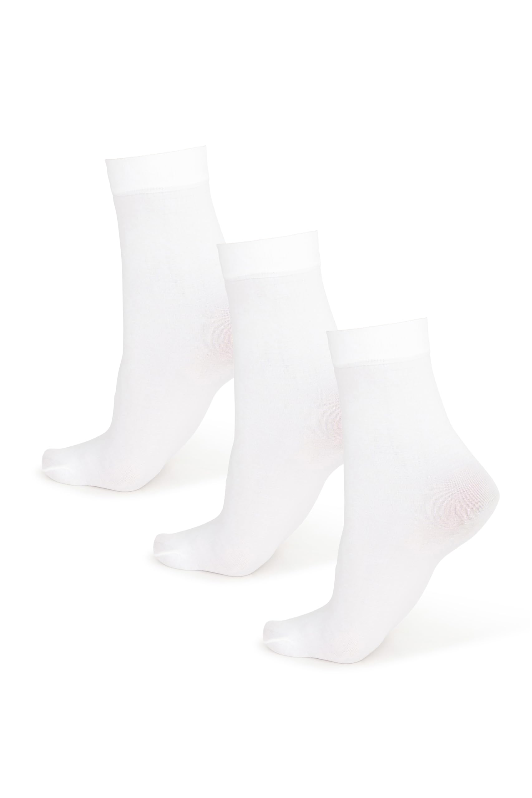 Noq Women's 3Pk Bianco 3-Pack Socks Above Ankle Plain 40 Den Opaque Microfiber Matte Classic With Comfort Top One Size Casual Office Socks Mira, Bianco Multipack