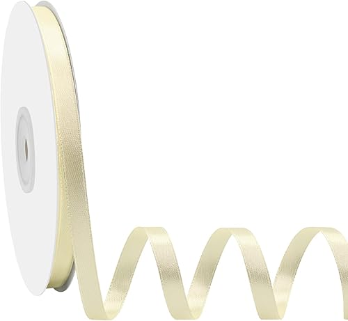 Miniatura 1 de Simplegoal Cinta de satén marfil de doble cara de 14 pulgadas x 50 yardas, cintas de poliéster marfil para envolver regalos, cinta de tela para