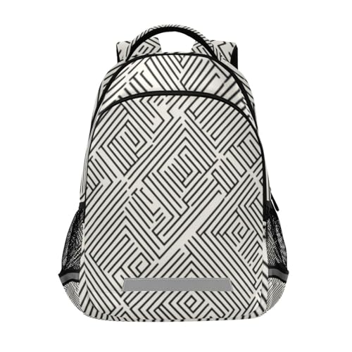Black Line Kid's Elementary Middle School Backpack for Son Daughter, Age 6-12 Back to School Backpack Bookbag Schoolbag for Boys Girls
