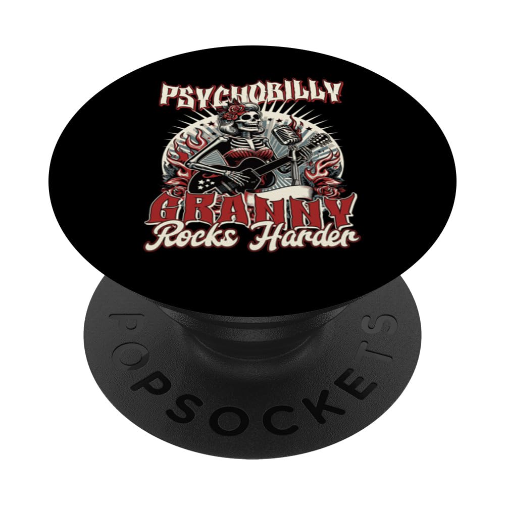Psychobilly Granny Rocks Harder Skeleton Pin Up Sock Hop PopSockets Adhesive PopGrip