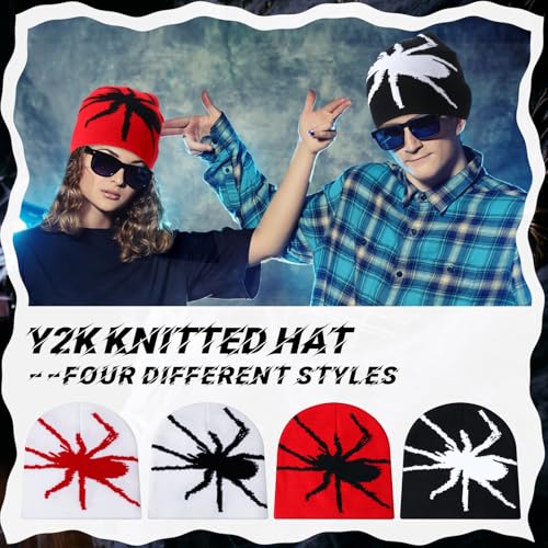 Image of Ramede 4 Pcs Y2k Beanie - Double Sided Graphic Beanies for Men and Women, Acrylic Knitted Y2k Hats Accessories