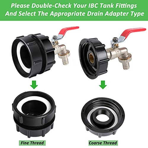 IBC Tank Fittings -IBC Tank Adapter 2.44"(62mm) Fine Thread 275-330 Gallon Water Tank Adapter for Garden Hose Connector Leakproof IBC Tote Valve Brass IBC Tote Tank Hose Adapter - Image 3